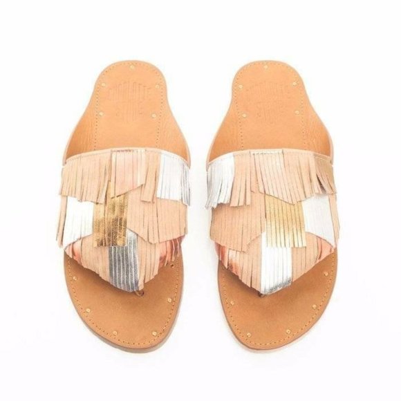 Charlotte Stone Odell Fringe Suede Sandals Slides - Picture 5 of 11